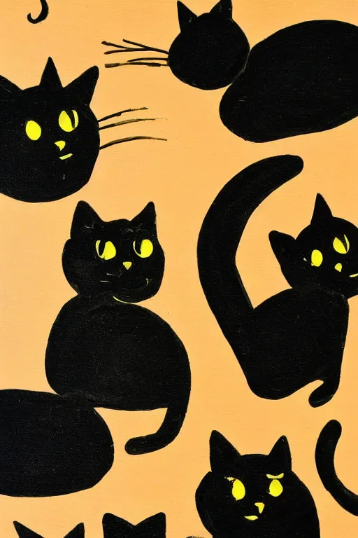 Prompt: mid century oil painted background modern black cat 5 0 s style colors