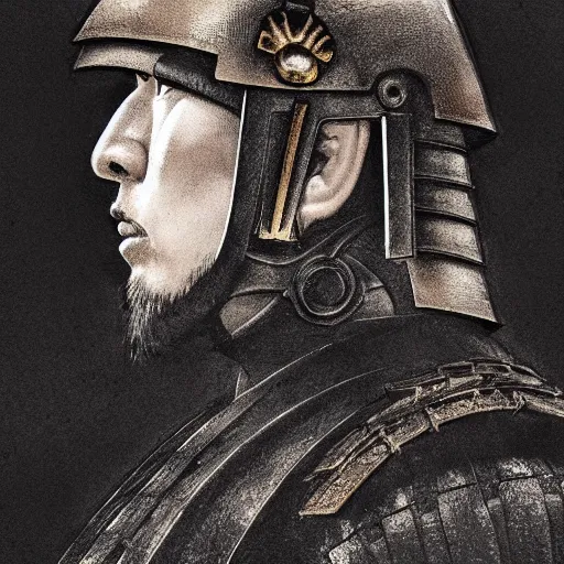 Prompt: side portrait!!!! of a japanese samurai, fantasy, complex armour, stylized, helmet, trending on artstation, gsociety, D&D, elegant, highly detailed, digital painting, smooth, sharp focus, upper body, intricate, detailed face, backlit by greg rutkowski, Alphonse Mucha, Ayami Kojima, Charlie Bowater, Karol Bak, Greg Hildebrandt