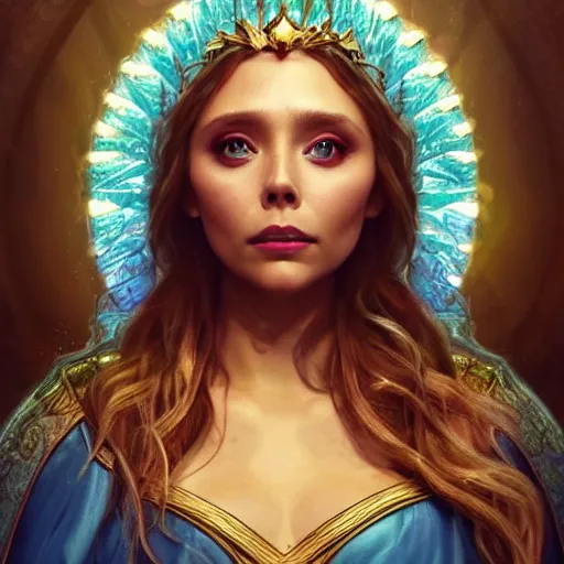 Prompt: elizabeth olsen as the goddess of oceans!!!!!!, golden ratio!!!!!, centered, trending on artstation, 8 k quality, cgsociety contest winner, artstation hd, artstation hq, luminous lighting