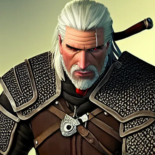 Prompt: Geralt of Rivia in the style of Pixar animation, centred