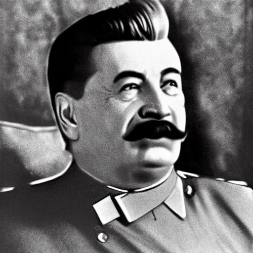 Image similar to stalin uses burger as a head wardrobe