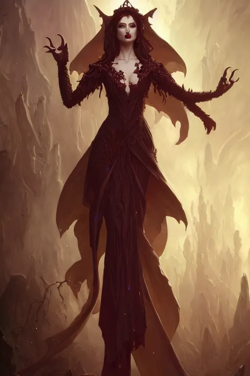 Prompt: Beautiful vampire queen, clothing made of souls, levitating, Full body shot, D&D, fantasy, intricate, elegant, highly detailed, digital painting, artstation, concept art, matte, sharp focus, illustration, hearthstone, art by Artgerm and Greg Rutkowski and Alphonse Mucha