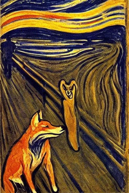 Prompt: The screaming fox, by Edvard Munch, classical painting