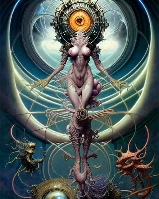 Prompt: the world tarot card, fantasy character portrait made of fractals, ultra realistic, wide angle, intricate details, the fifth element artifacts, highly detailed by peter mohrbacher, hajime sorayama, wayne barlowe, boris vallejo, aaron horkey, gaston bussiere, craig mullins