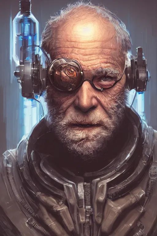 Image similar to Ultrarealistic illustration old man cyborg, cyberpunk, sci-fi fantasy,intricate,elegant,highly detailed, digital painting, artstation, concept art