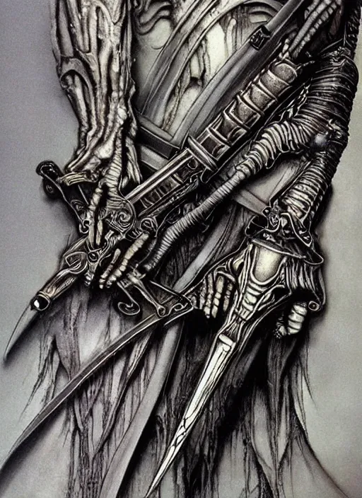 Image similar to giger, h. r. - intricately detailed katana!!!!!