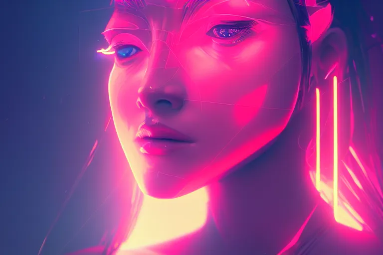 Prompt: photo of goddes (of war) in (((neon lighting)) DISPACEMENTS Displacements, elegant, highly detailed, smooth, sharp focus, illustration, beautiful, geometric, trending on artstation, cinematic, artwork by WLOP