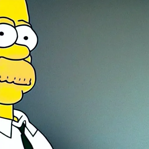 Image similar to Movie still of a 100% accurate photo realistic depiction of homer Simpson, highly detailed