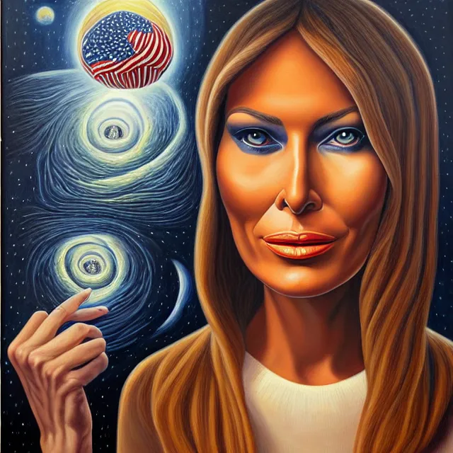 Prompt: an oil on canvas portrait painting of melania trump, surrealism, surrealist, cosmic horror, rob gonsalves, high detail