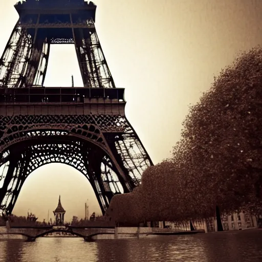 Image similar to The city of Paris, filled with rusted Eiffel towers, nostalgic feeling, sepia, beautiful landscape, intense lighting, 8k, trending on artstation