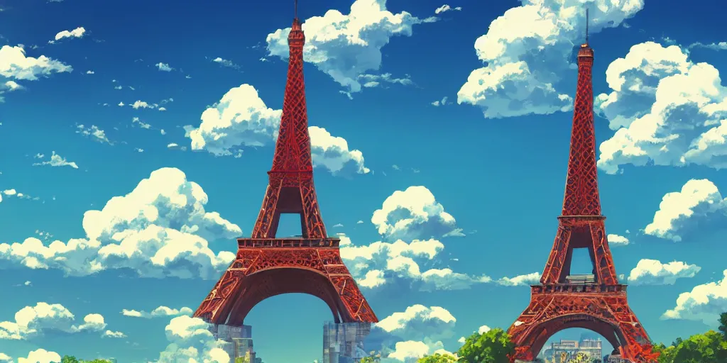 a view on eiffel tower with amazing clouds and blue  Stable Diffusion   OpenArt