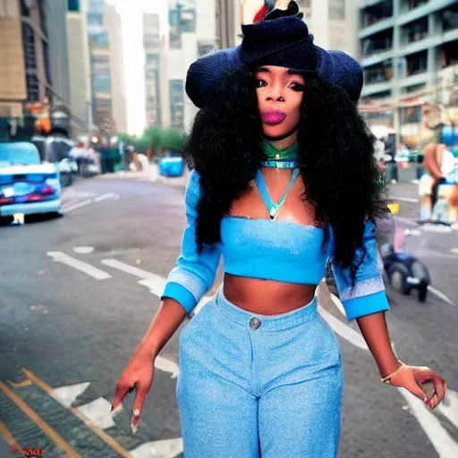 Image similar to sza with a beret in a retrofuturistic city, retro futuristic fashion, photography award winning,