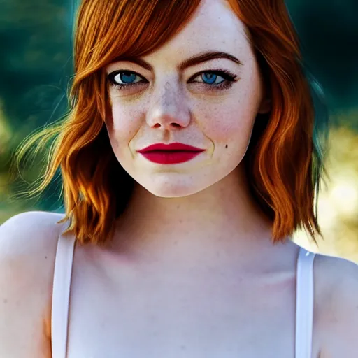 Image similar to angel emma stone, portrait, sharp focus, award winning dslr photography, clear image, global illumination, radiant lighting, intricate environment