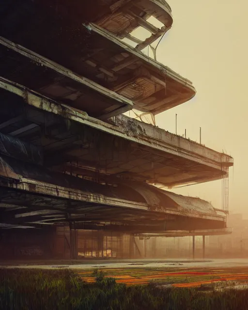 Prompt: a beautiful ultradetailed illustration of architecture unfinished building urbex building stadium nature industrial architecture by neil blevins, cgsociety sunset futuristic junglepunk tundra azeroth nightvision fisheye, archdaily, wallpaper, highly detailed, trending on artstation.