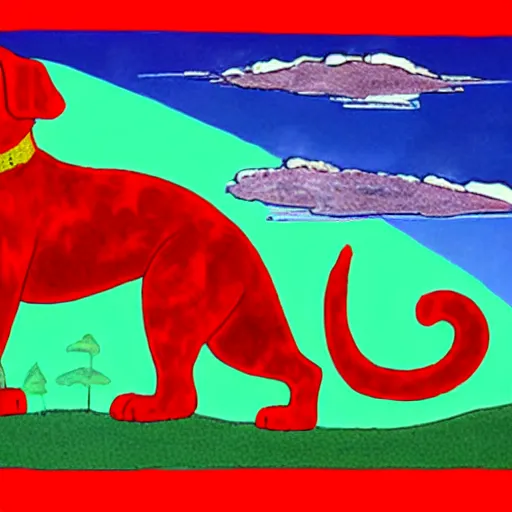 Image similar to clifford the big red dog wrapping around the earth like oroborous like a gigantic snake