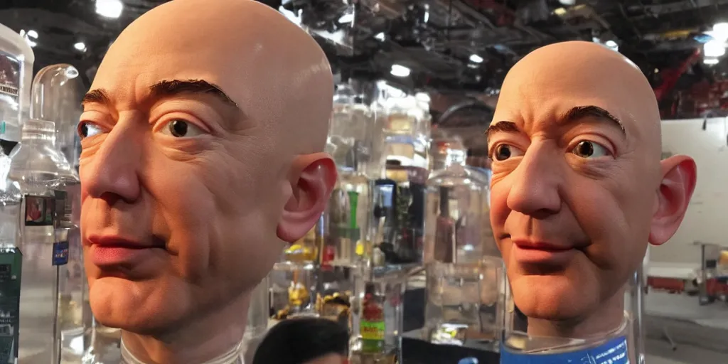 Prompt: jeff bezos's head in one of those jar things from futurama