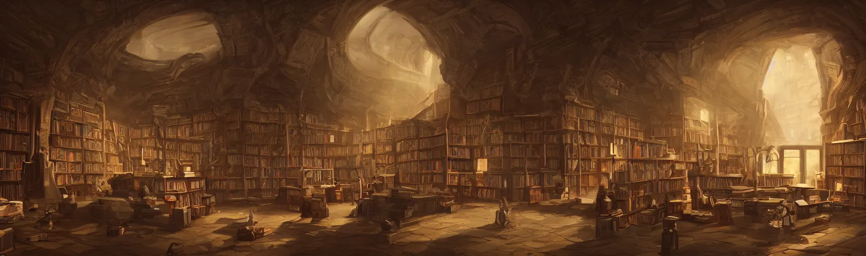 Prompt: an infinite library in the realm of pure atemporal logic where all books have already been written in the style of a masterpiece magical digital art illustration, trending on artstation 4 k