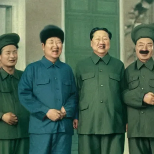 Prompt: mao zedong in pyjamas at a sleepover with stalin 9 0's music video