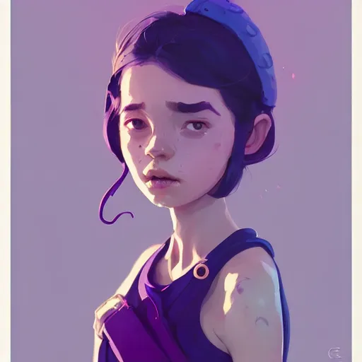 Image similar to portrait cute purple female frog princess by atey ghailan, by greg rutkowski, by simon stalenhag, by greg tocchini, by james gilleard, by joe fenton, by kaethe butcher dynamic lighting, gradient light blue, brown, blonde cream and white color scheme, grunge aesthetic