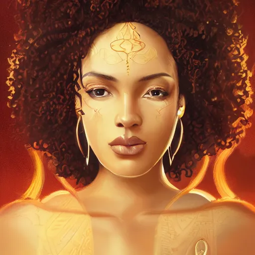 Image similar to a brown skinned woman as a firebender, brown curly hair, elegant, intricate, digital painting, artstation, concept art, smooth, sharp focus, illustration, salvador dali, ancient egypt, art deco, garden, diamonds