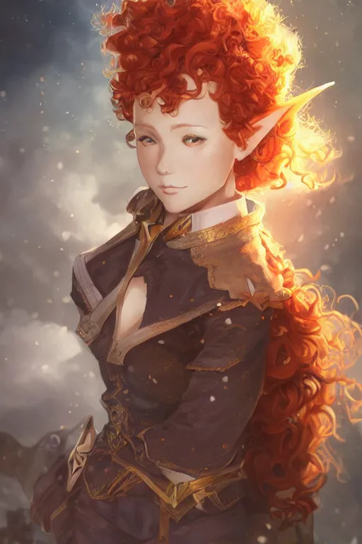 prompthunt: happy magical girl fire priestess with a beautiful face curly  red hair jumping, smiling, friendly looking, energetic, anime, cell shaded