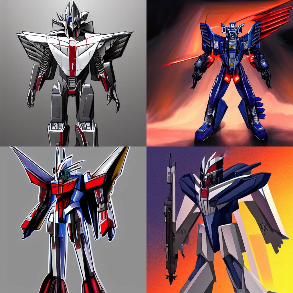 Prompt: Full body G1 starscream concept art, Trending on Artstation, Transformers concept art