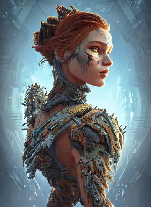 Image similar to symmetry!! portrait of post apocalypse nature alien in the style of horizon zero dawn, machine face, intricate, elegant, highly detailed, digital painting, artstation, concept art, smooth, sharp focus, illustration, art by artgerm and greg rutkowski and alphonse mucha, 8 k