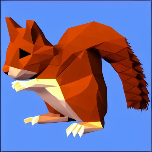 Prompt: 3 d model of low poly squirrel, polygonal, global illumination, blue background