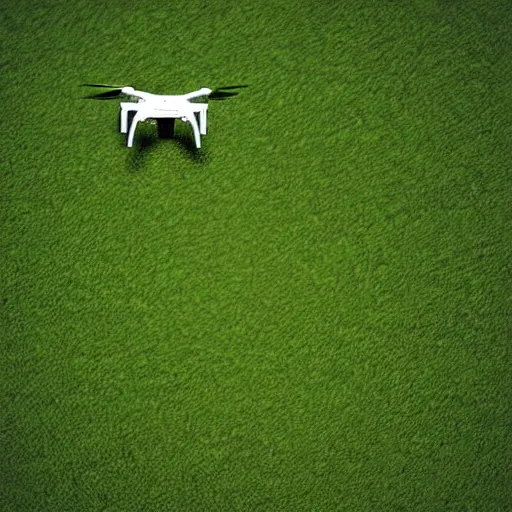 Prompt: new minimalist low poly drone seen flying above a cornfield photograph