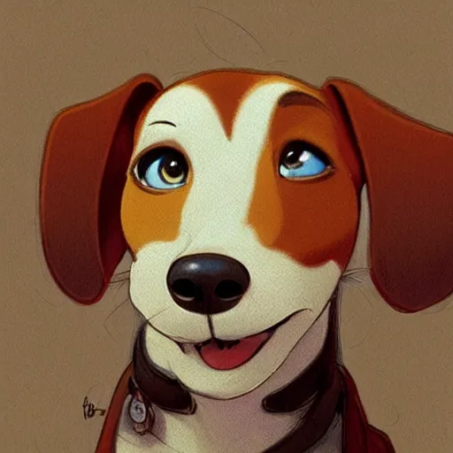 Prompt: jack russel terrier character shocked, pixar, disney, concept art, sketch, trending on artstation, graphic novel, childrens illustrated storybook, by alphonse mucha and cory loftis and matthias lechner