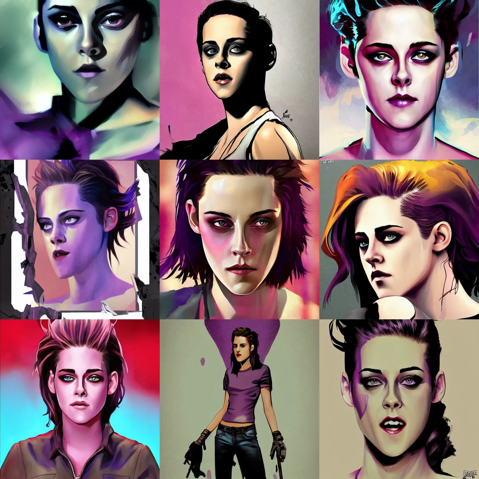 Prompt: Kristen Stewart in the style of comic book art, with deep-purple-skin, , digital painting, trending on artstation by Alex Ross