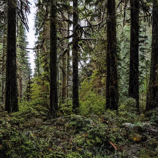 Image similar to liminal photograph of a pacific northwest forest inside a huge abandoned mall, wide angle photography