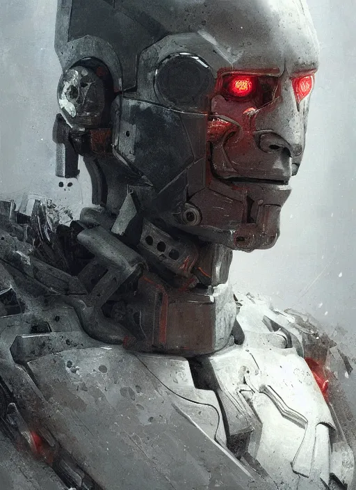 Image similar to cyborg, borg, android, strogg, face of a man, body of a robot, droid from a video game, concept art by ruan jia