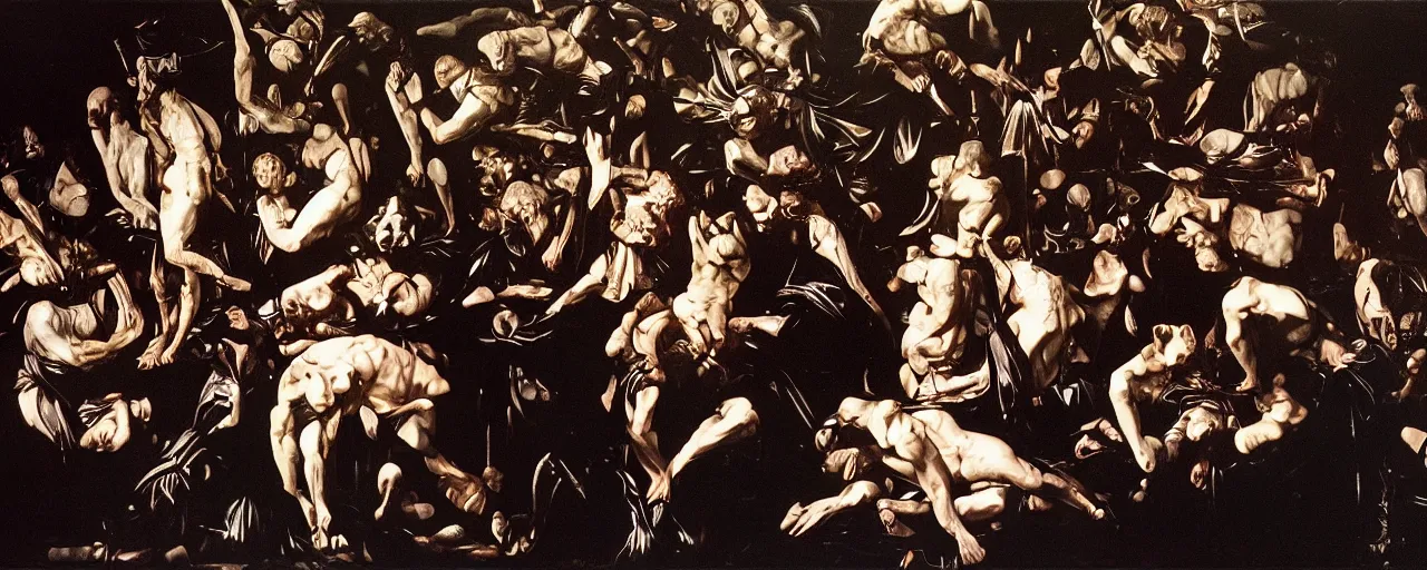 Prompt: evil souls being mass - produced on gothic - baroque production line, detailed, intricate, advanced, fantastic reality, caravaggio, 8 k resolution