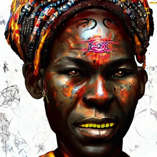 Prompt: an african voodoo shaman with a ruby in his forehead, Apex Legends character digital illustration portrait design, by android jones, detailed, cinematic lighting, wide angle action dynamic portrait