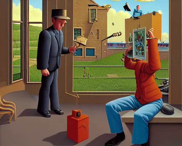 Image similar to witty, surreal, hilarious painting by Guy Billout