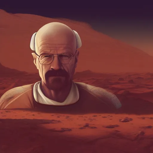 Image similar to Walter White is cooking on Mars, hyperdetailed, artstation, cgsociety, 8k