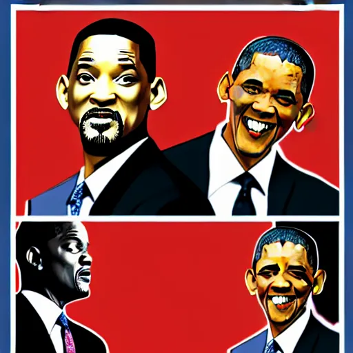 Image similar to will smith slapping obama with a black flip flop, digital art in the style of gta 5 cover art