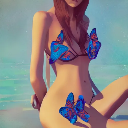 Prompt: girl wearing an bikini made of butterfly, art made by ilya kuvshinov,