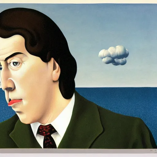 Image similar to unpleasant, painted by rene magritte