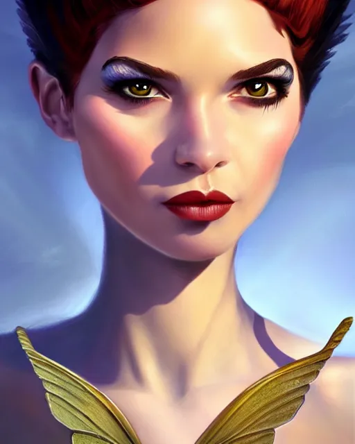 Image similar to 3 / 4 portrait of a beautiful powerful pixie with wings, digital painting, artstation, concept art, smooth, sharp focus, illustration, art by disney, symmetry face, fine details. art by alex ross, brittney lee