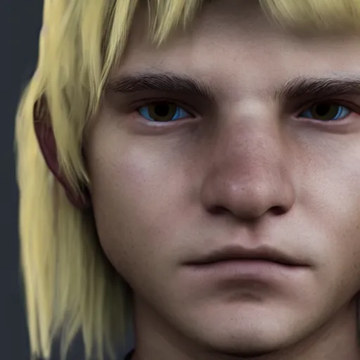 Image similar to detailed unreal engine 5 render of a blonde boy with face tattoos