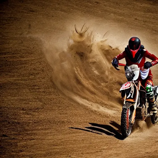 Image similar to nosferatu is riding a motocross, sport photography