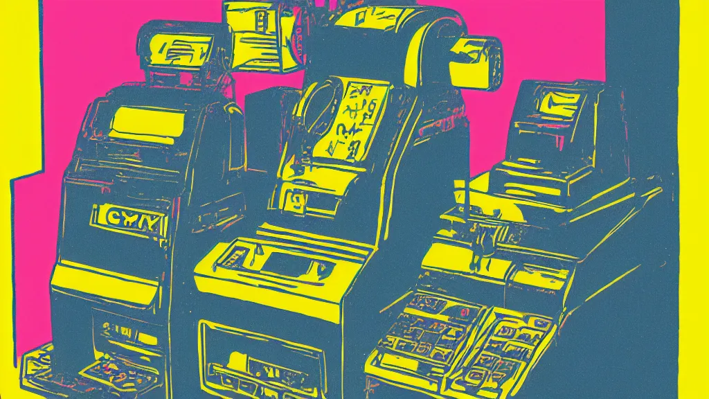 Image similar to cmyk risograph print cynical convenience store robo - cashier