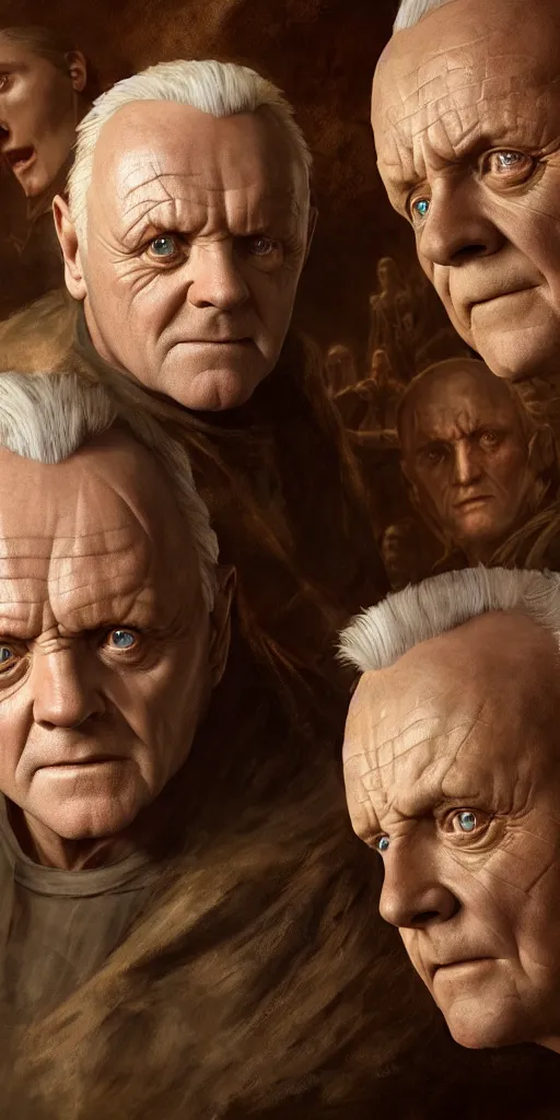 Image similar to anthony hopkins, dungeons and dragons, fame of thrones masterpiece by edgar maxence and ross tran and michael whelan, gustav dore, 8 k, octane render