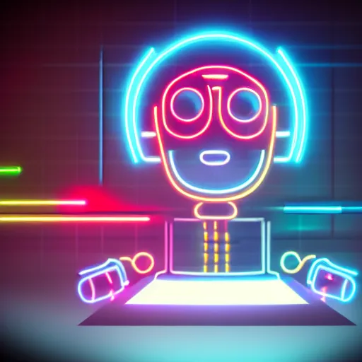 Prompt: a robot programming, neon lights, 4 k