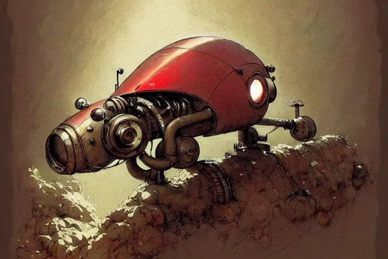 Image similar to adventurer ( ( ( ( ( 1 9 5 0 s retro future robot mouse underground tunneling machine. muted colors. ) ) ) ) ) by jean baptiste monge!!!!!!!!!!!!!!!!!!!!!!!!! chrome red