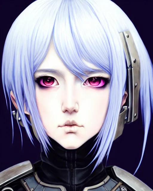 Image similar to portrait Anime goth girl in cyberpunk armor, cute-fine-face, white-hair pretty face, realistic shaded Perfect face, fine details. Anime. realistic shaded lighting by Ilya Kuvshinov katsuhiro otomo ghost-in-the-shell, magali villeneuve, artgerm, rutkowski, WLOP Jeremy Lipkin and Giuseppe Dangelico Pino and Michael Garmash and Rob Rey