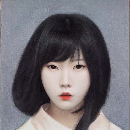 Prompt: Lee Jin-Eun by Albrecht Anker, rule of thirds, seductive look, beautiful,