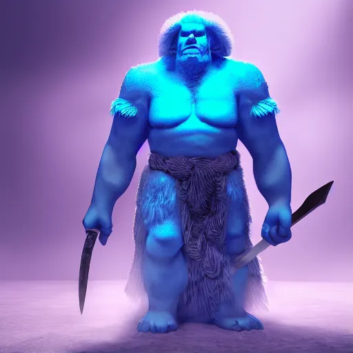 Prompt: a digital art portrait of blue ice golem ogre barbarian with long sword, dnd goliath character concept, 4 k, ultra detail, volumetric lighting, unreal engine, octane render